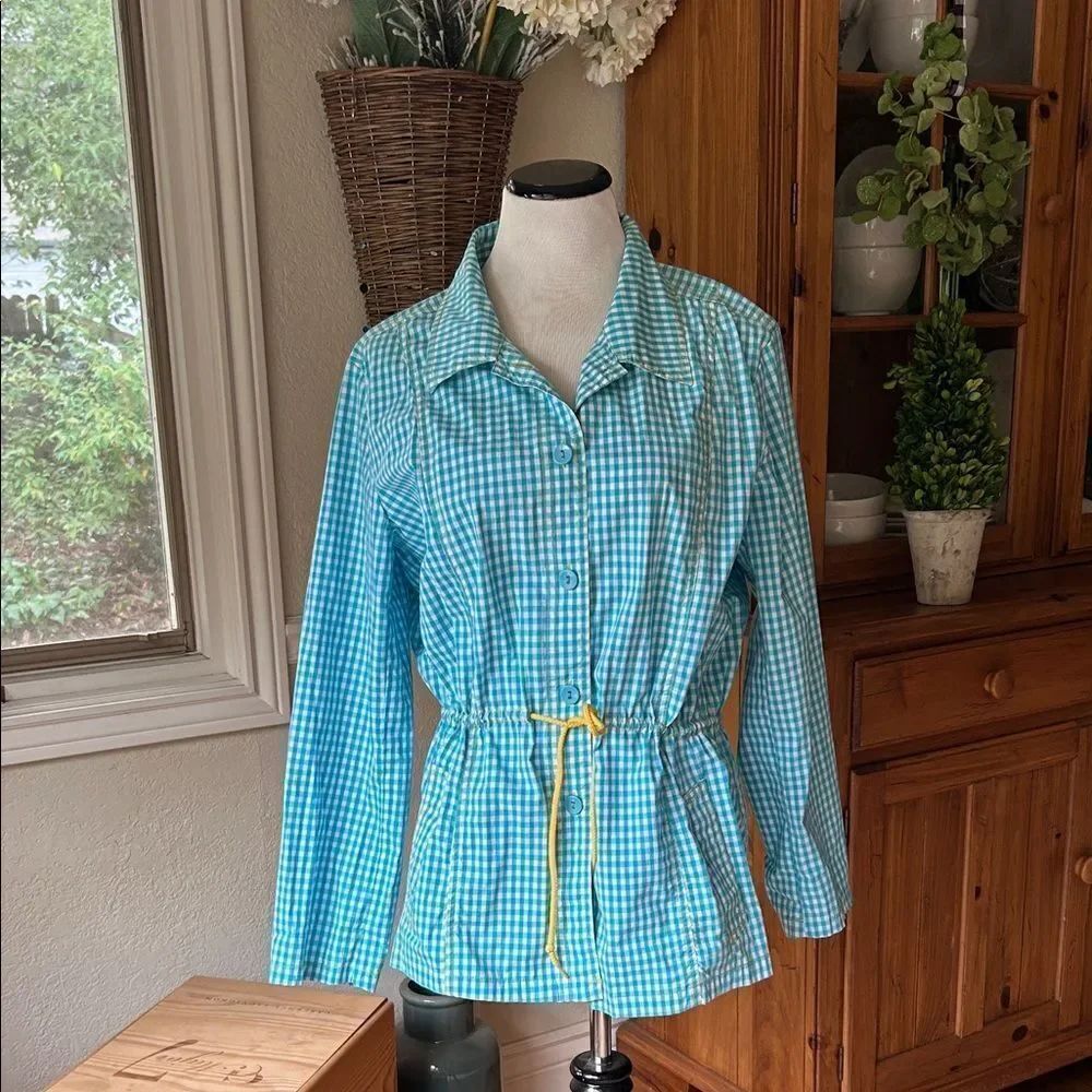 D & Co Denim & company, blue Gingham Button-Up Shirt with Yellow Tie Size Medium